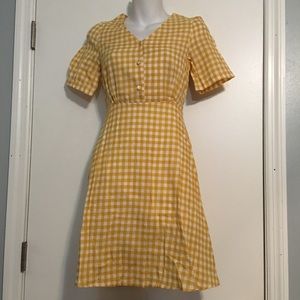 Yellow check fit & flare dress